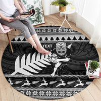 New Zealand Christmas Rugby Personalised Round Carpet Meri Kirihimete All Black Maori LT14 - Polynesian Pride