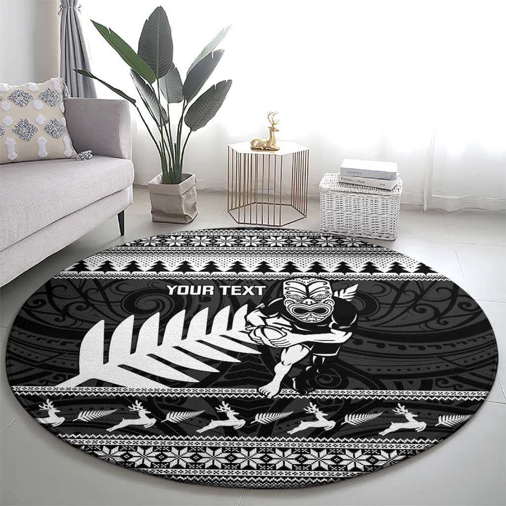 New Zealand Christmas Rugby Personalised Round Carpet Meri Kirihimete All Black Maori LT14 - Polynesian Pride