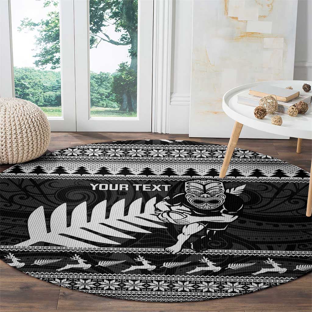 New Zealand Christmas Rugby Personalised Round Carpet Meri Kirihimete All Black Maori LT14 - Polynesian Pride