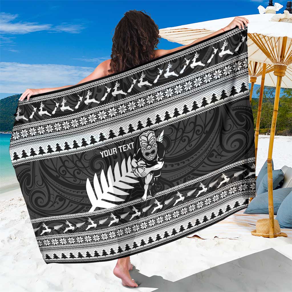 New Zealand Christmas Rugby Personalised Sarong Meri Kirihimete All Black Maori LT14 One Size 44 x 66 inches Black - Polynesian Pride