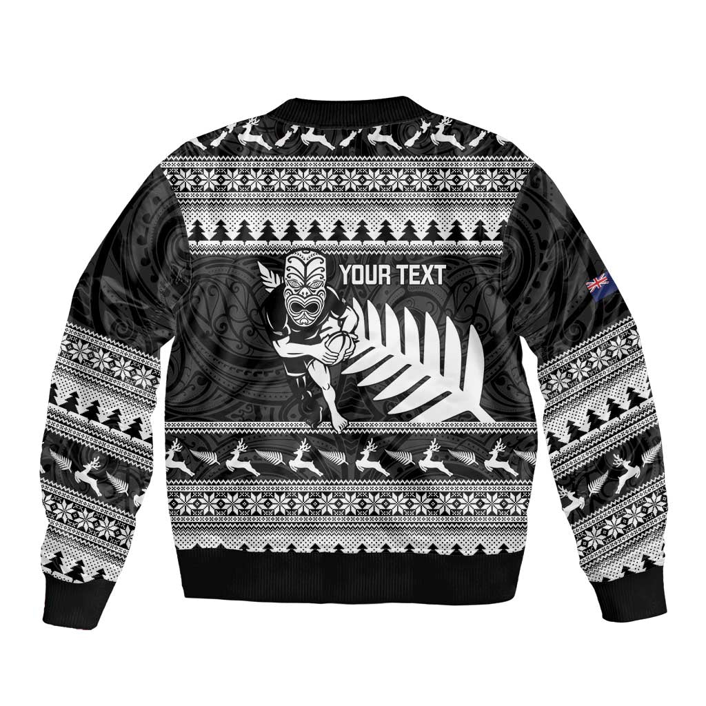 New Zealand Christmas Rugby Personalised Sleeve Zip Bomber Jacket Meri Kirihimete All Black Maori LT14 - Polynesian Pride