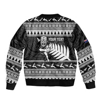 New Zealand Christmas Rugby Personalised Sleeve Zip Bomber Jacket Meri Kirihimete All Black Maori LT14 - Polynesian Pride