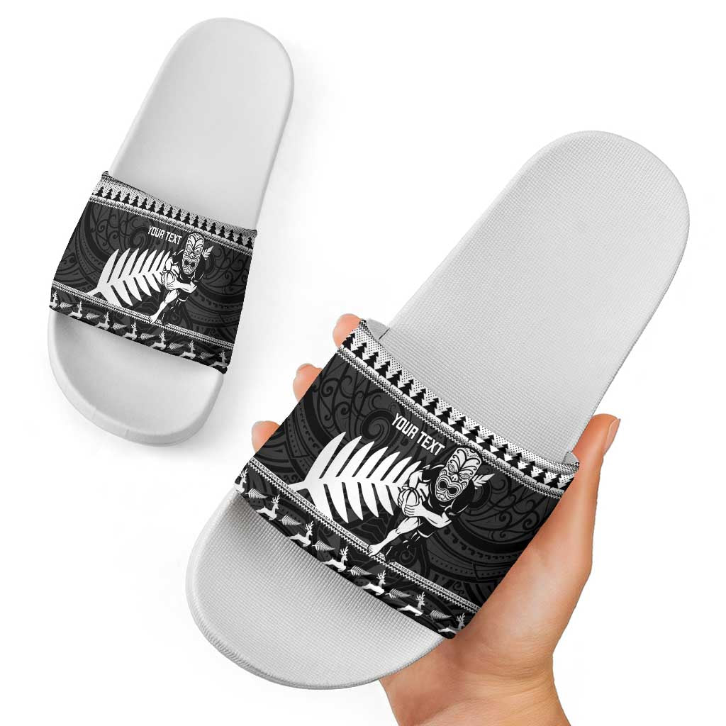 New Zealand Christmas Rugby Personalised Slide Sandals Meri Kirihimete All Black Maori LT14 - Polynesian Pride