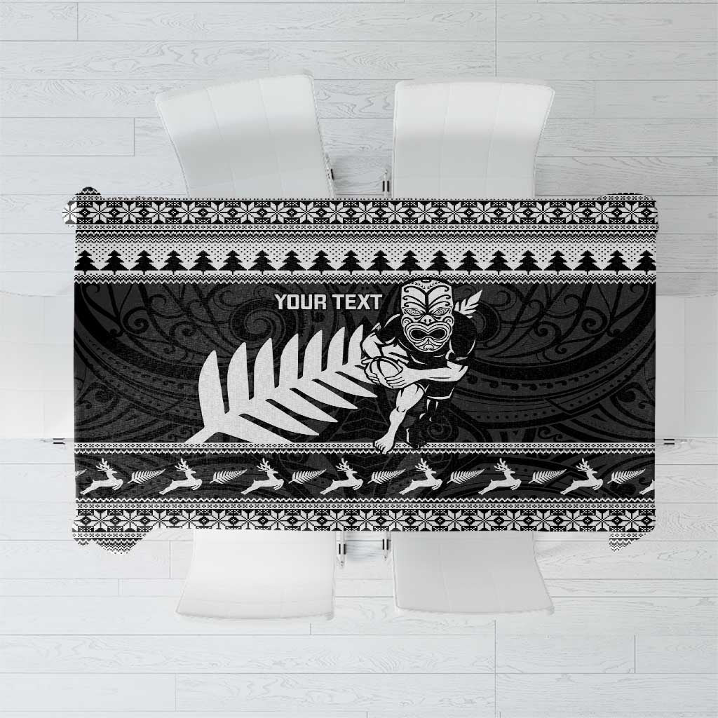 New Zealand Christmas Rugby Personalised Tablecloth Meri Kirihimete All Black Maori LT14 Black - Polynesian Pride