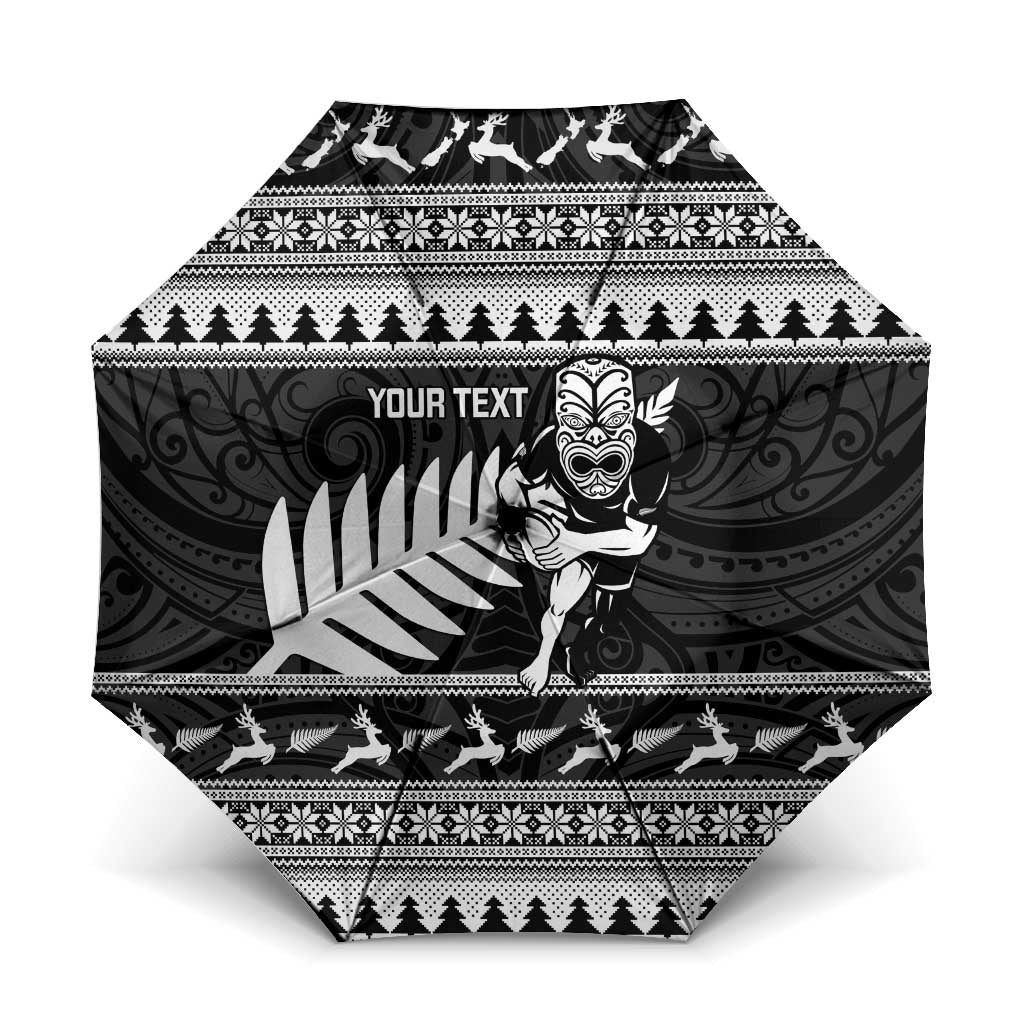 New Zealand Christmas Rugby Personalised Umbrella Meri Kirihimete All Black Maori - Polynesian Pride