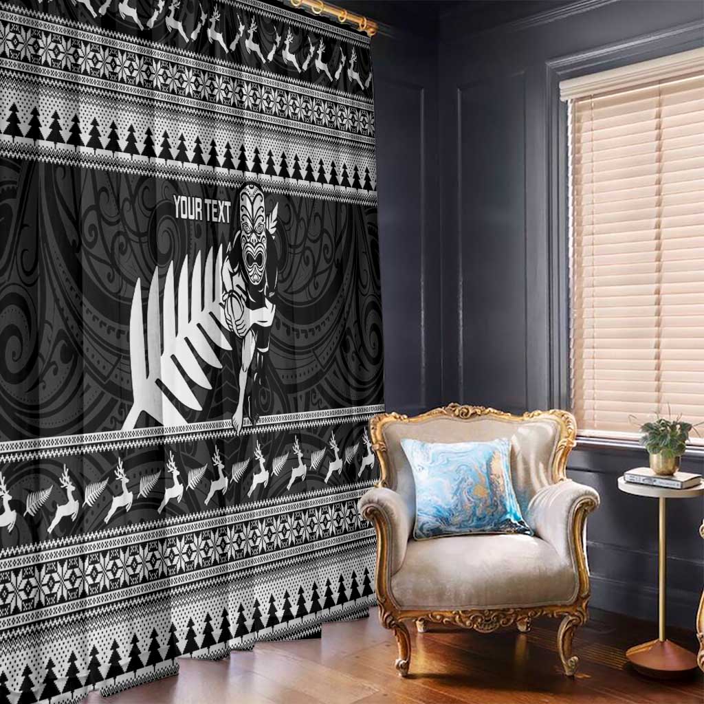 New Zealand Christmas Rugby Personalised Window Curtain Meri Kirihimete All Black Maori LT14 - Polynesian Pride