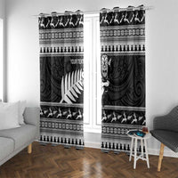 New Zealand Christmas Rugby Personalised Window Curtain Meri Kirihimete All Black Maori LT14 With Grommets Black - Polynesian Pride