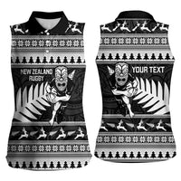 New Zealand Christmas Rugby Personalised Women Sleeveless Polo Shirt Meri Kirihimete All Black Maori - Polynesian Pride