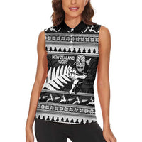 New Zealand Christmas Rugby Personalised Women Sleeveless Polo Shirt Meri Kirihimete All Black Maori - Polynesian Pride