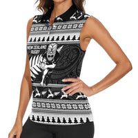 New Zealand Christmas Rugby Personalised Women Sleeveless Polo Shirt Meri Kirihimete All Black Maori - Polynesian Pride