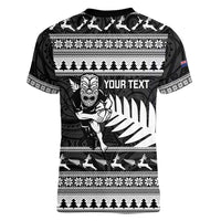 New Zealand Christmas Rugby Personalised Women V-Neck T-Shirt Meri Kirihimete All Black Maori - Polynesian Pride