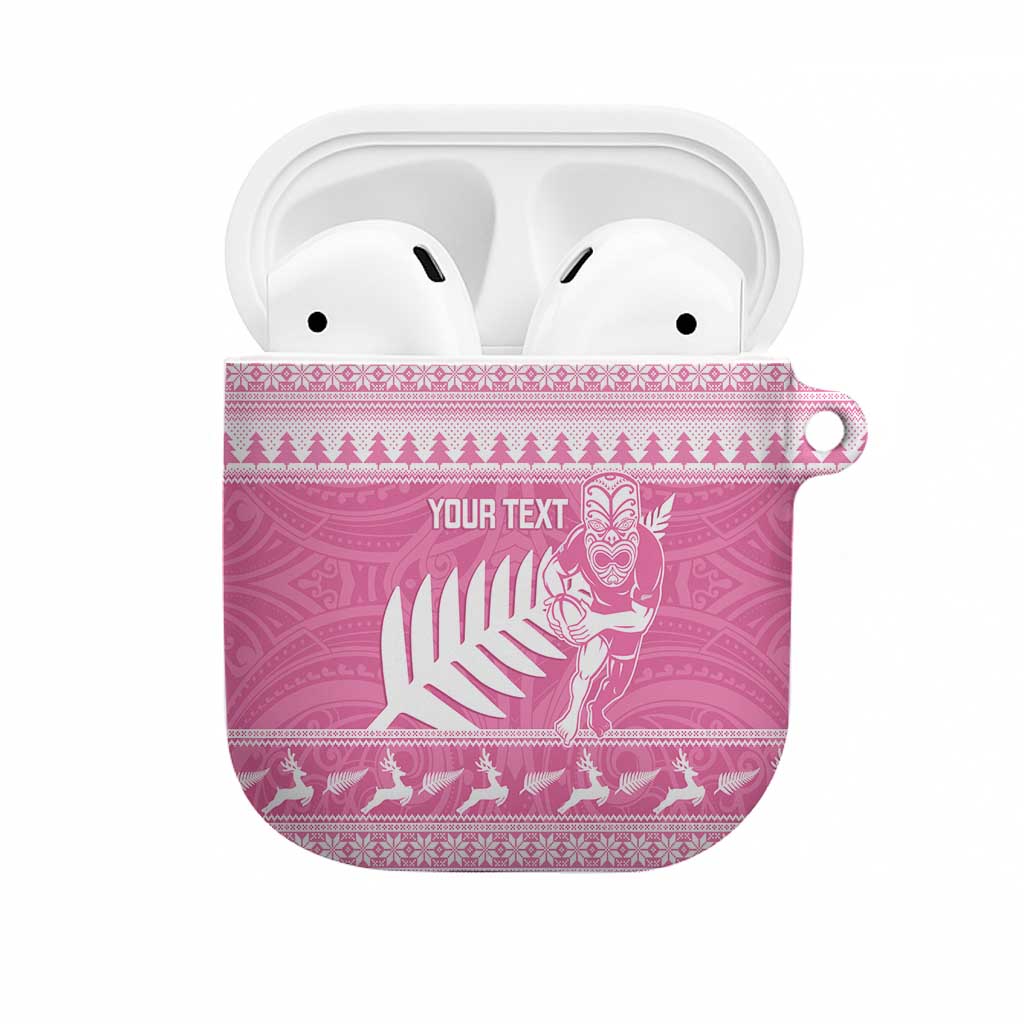 New Zealand Christmas Rugby Personalised AirPods Case Meri Kirihimete All Black Maori Pink Version - Polynesian Pride
