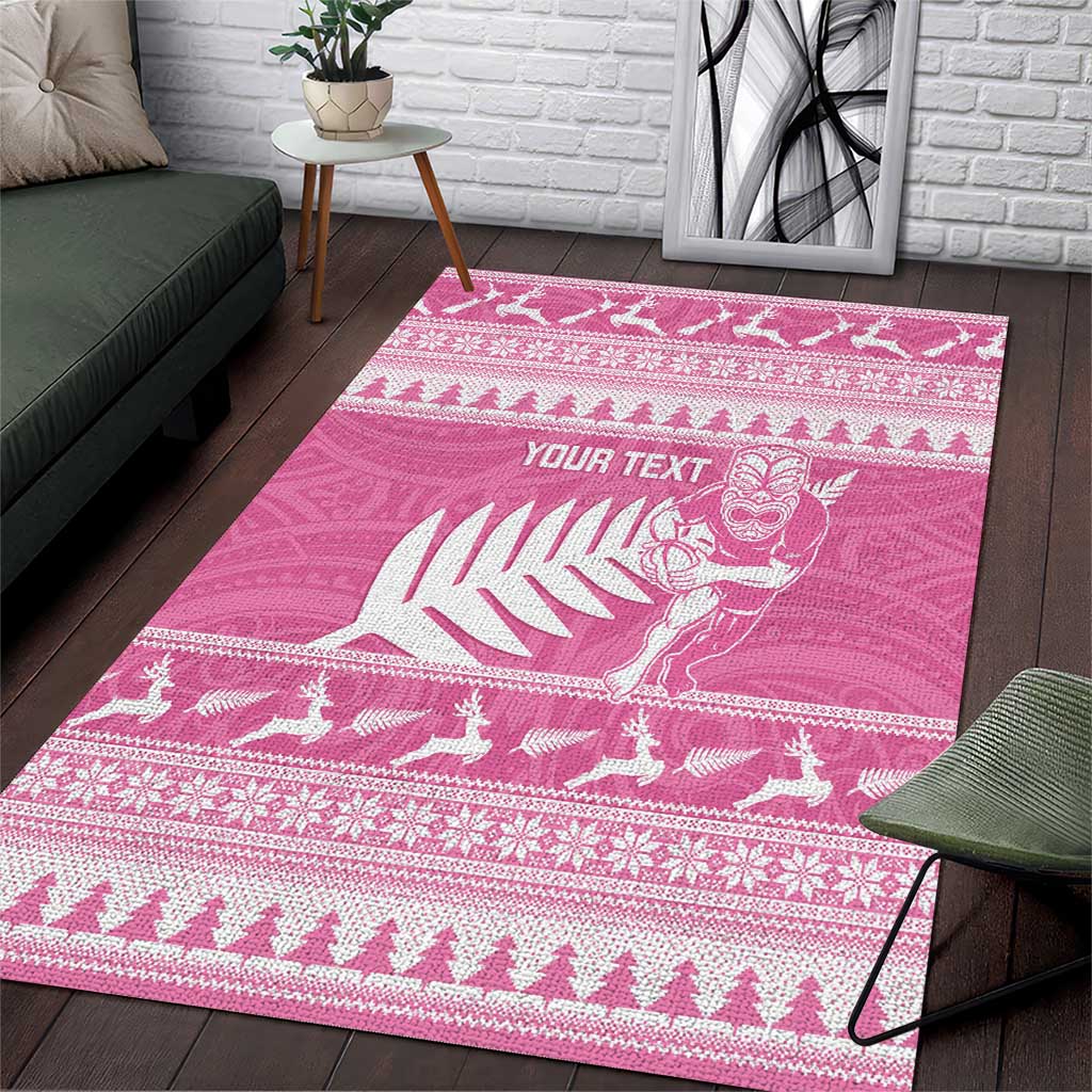 New Zealand Christmas Rugby Personalised Area Rug Meri Kirihimete All Black Maori Pink Version LT14 Pink - Polynesian Pride
