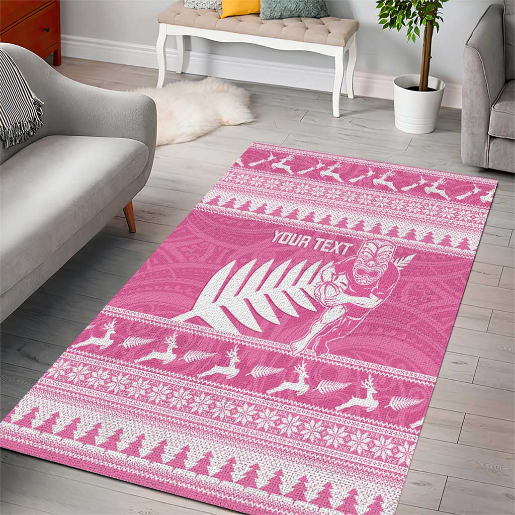 New Zealand Christmas Rugby Personalised Area Rug Meri Kirihimete All Black Maori Pink Version LT14 - Polynesian Pride