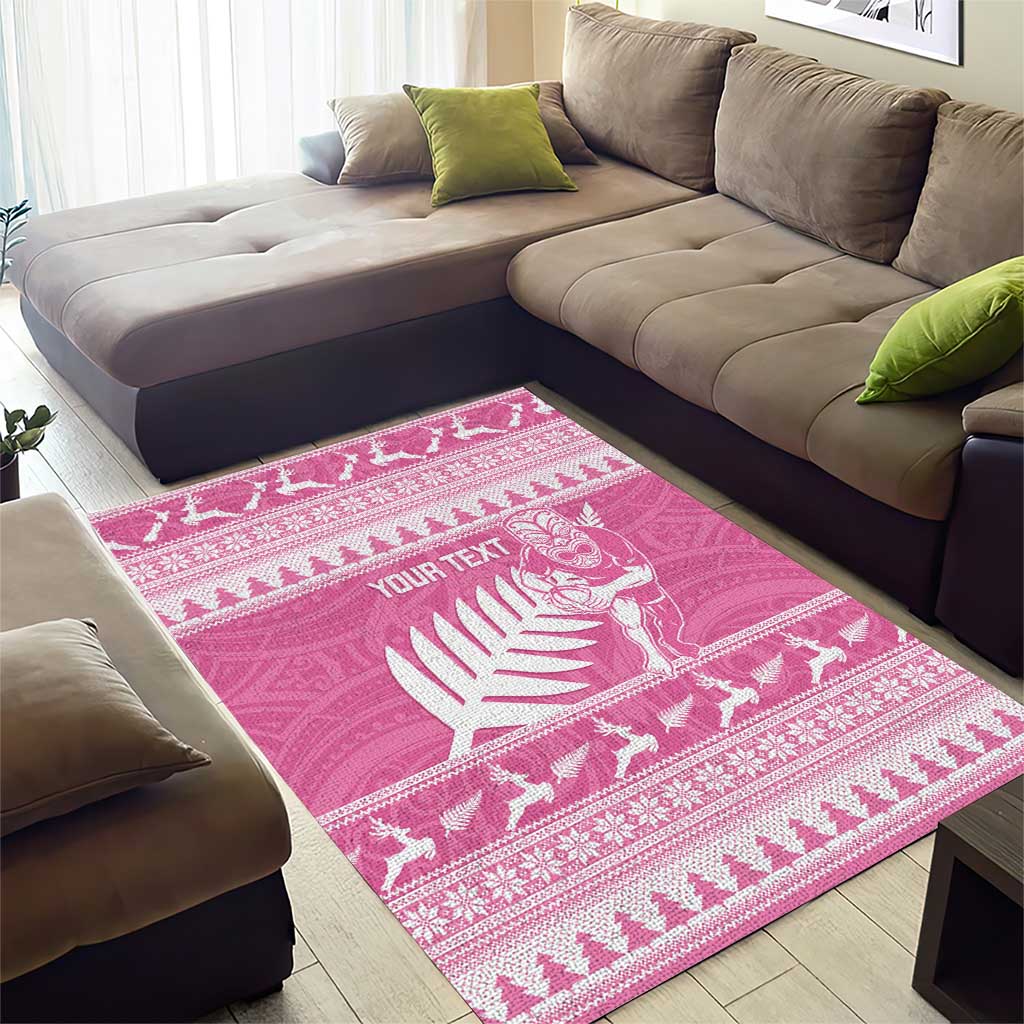 New Zealand Christmas Rugby Personalised Area Rug Meri Kirihimete All Black Maori Pink Version LT14 - Polynesian Pride