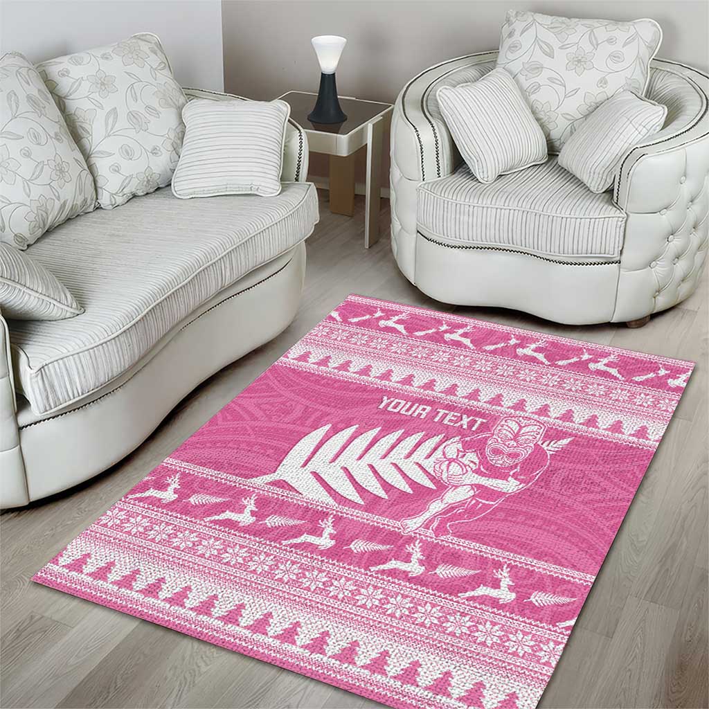 New Zealand Christmas Rugby Personalised Area Rug Meri Kirihimete All Black Maori Pink Version LT14 - Polynesian Pride