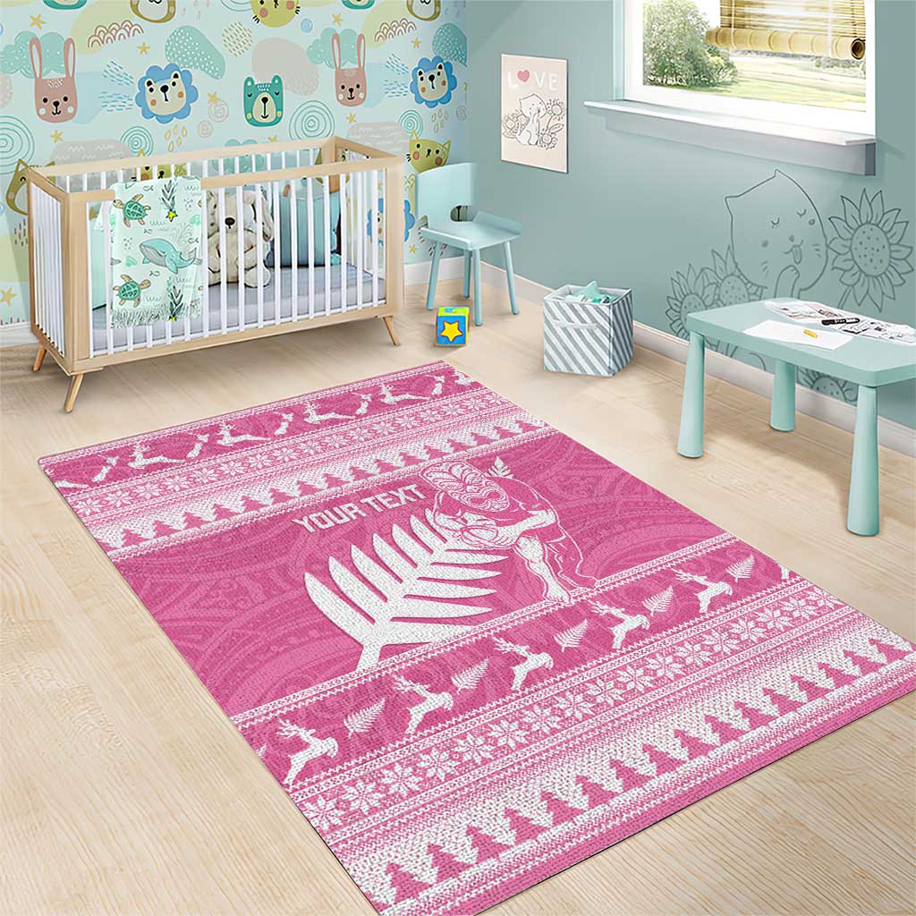 New Zealand Christmas Rugby Personalised Area Rug Meri Kirihimete All Black Maori Pink Version LT14 - Polynesian Pride