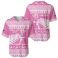New Zealand Christmas Rugby Personalised Baseball Jersey Meri Kirihimete All Black Maori Pink Version - Polynesian Pride