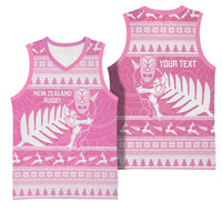 New Zealand Christmas Rugby Personalised Basketball Jersey Meri Kirihimete All Black Maori Pink Version - Polynesian Pride