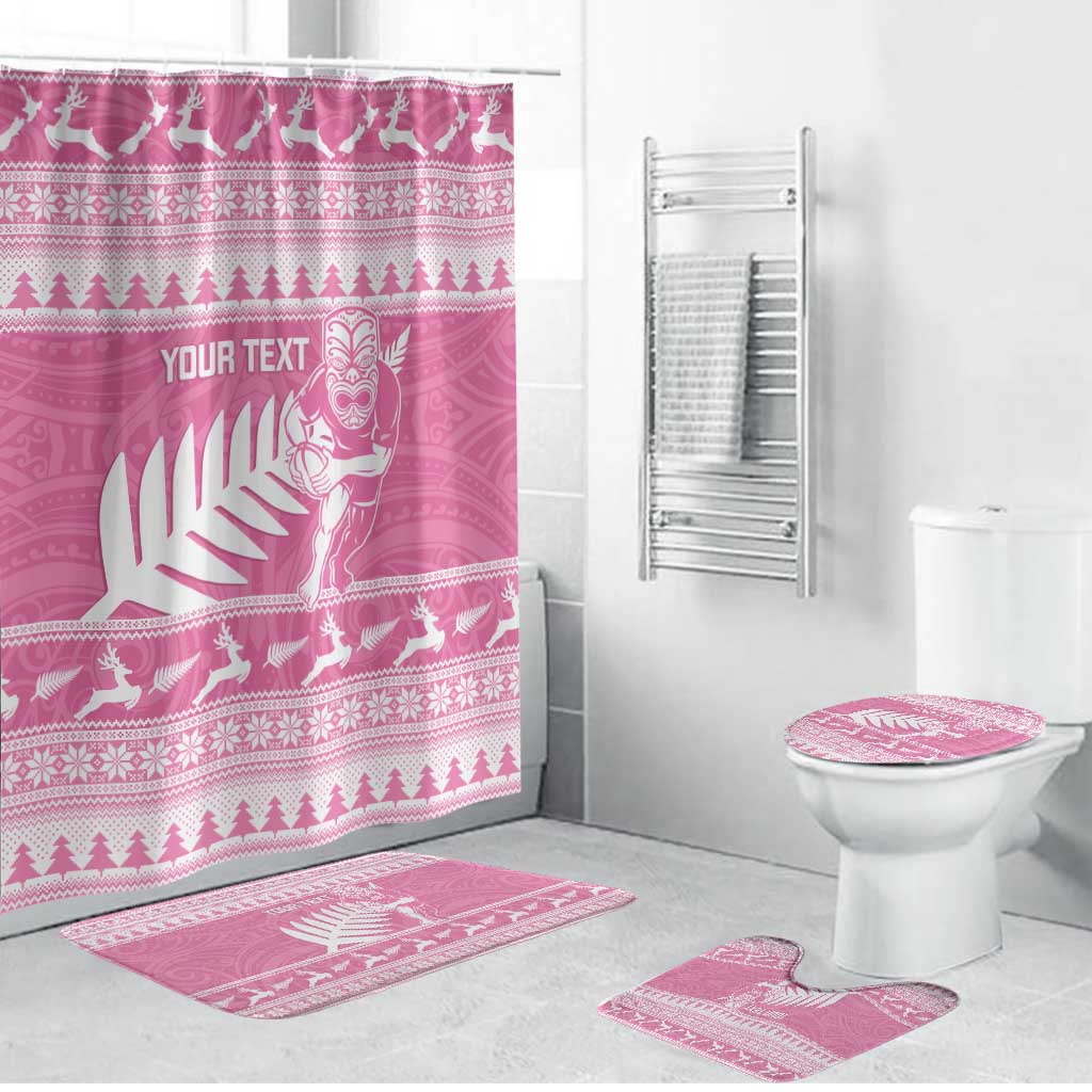 New Zealand Christmas Rugby Personalised Bathroom Set Meri Kirihimete All Black Maori Pink Version - Polynesian Pride