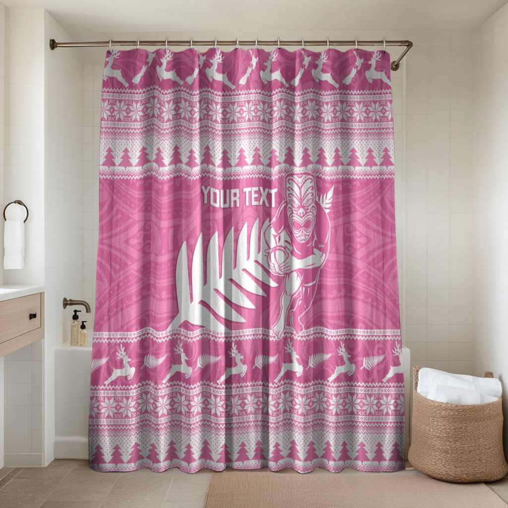 New Zealand Christmas Rugby Personalised Bathroom Set Meri Kirihimete All Black Maori Pink Version - Polynesian Pride