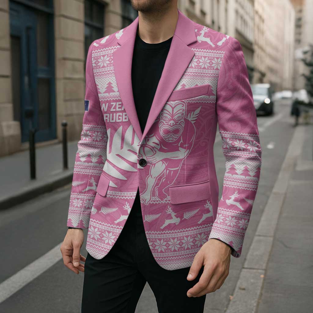 New Zealand Christmas Rugby Personalised Blazer Meri Kirihimete All Black Maori Pink Version LT14 - Polynesian Pride