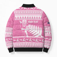 New Zealand Christmas Rugby Personalised Bomber Puffer Jacket Meri Kirihimete All Black Maori Pink Version - Polynesian Pride