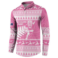 New Zealand Christmas Rugby Personalised Button Sweatshirt Meri Kirihimete All Black Maori Pink Version - Polynesian Pride