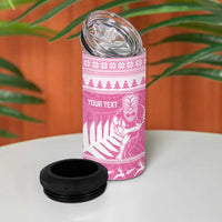 New Zealand Christmas Rugby Personalised 4 in 1 Can Cooler Tumbler Meri Kirihimete All Black Maori Pink Version - Polynesian Pride