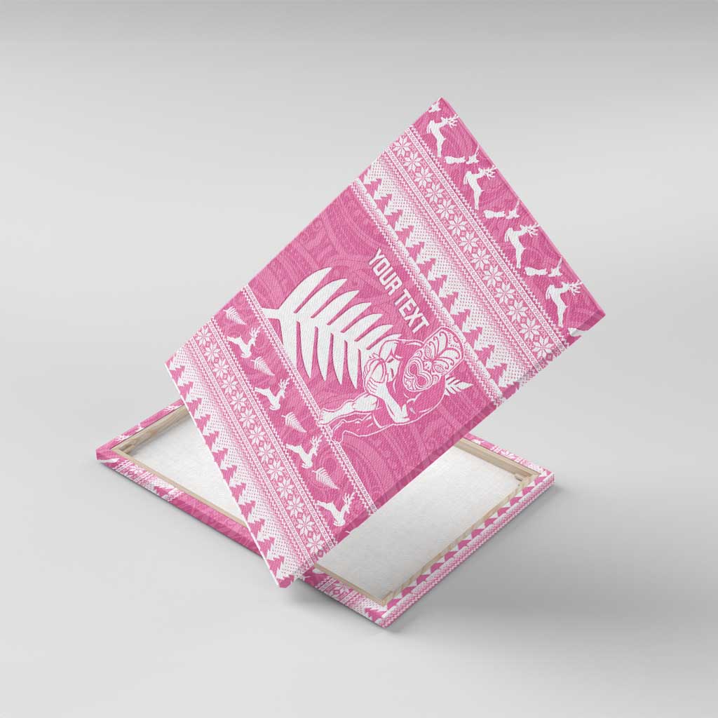 New Zealand Christmas Rugby Personalised Canvas Wall Art Meri Kirihimete All Black Maori Pink Version - Polynesian Pride