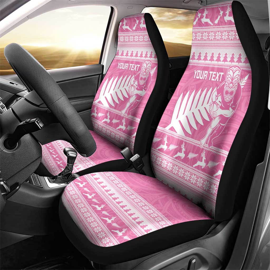 New Zealand Christmas Rugby Personalised Car Seat Cover Meri Kirihimete All Black Maori Pink Version - Polynesian Pride