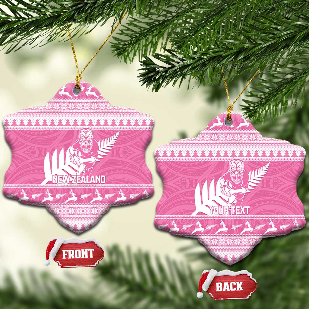 New Zealand Christmas Rugby Personalised Ceramic Ornament Meri Kirihimete All Black Maori Pink Version LT14 Snow Flake Pink - Polynesian Pride