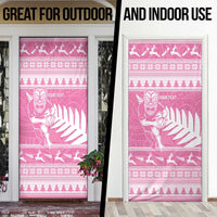 New Zealand Christmas Rugby Personalised Door Cover Meri Kirihimete All Black Maori Pink Version - Polynesian Pride