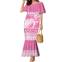New Zealand Christmas Rugby Personalised Family Matching Mermaid Dress and Hawaiian Shirt Meri Kirihimete All Black Maori Pink Version - Polynesian Pride