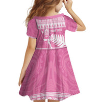 New Zealand Christmas Rugby Personalised Family Matching Off Shoulder Short Dress and Hawaiian Shirt Meri Kirihimete All Black Maori Pink Version - Polynesian Pride