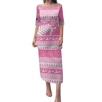 New Zealand Christmas Rugby Personalised Family Matching Puletasi and Hawaiian Shirt Meri Kirihimete All Black Maori Pink Version - Polynesian Pride