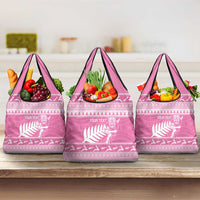 New Zealand Christmas Rugby Personalised Grocery Bag Meri Kirihimete All Black Maori Pink Version - Polynesian Pride