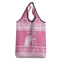 New Zealand Christmas Rugby Personalised Grocery Bag Meri Kirihimete All Black Maori Pink Version - Polynesian Pride