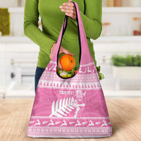 New Zealand Christmas Rugby Personalised Grocery Bag Meri Kirihimete All Black Maori Pink Version - Polynesian Pride