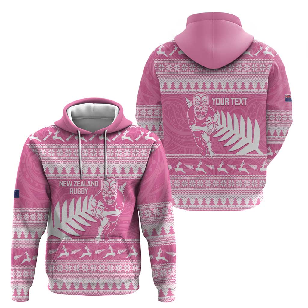 New Zealand Christmas Rugby Personalised Hoodie Meri Kirihimete All Black Maori Pink Version - Polynesian Pride