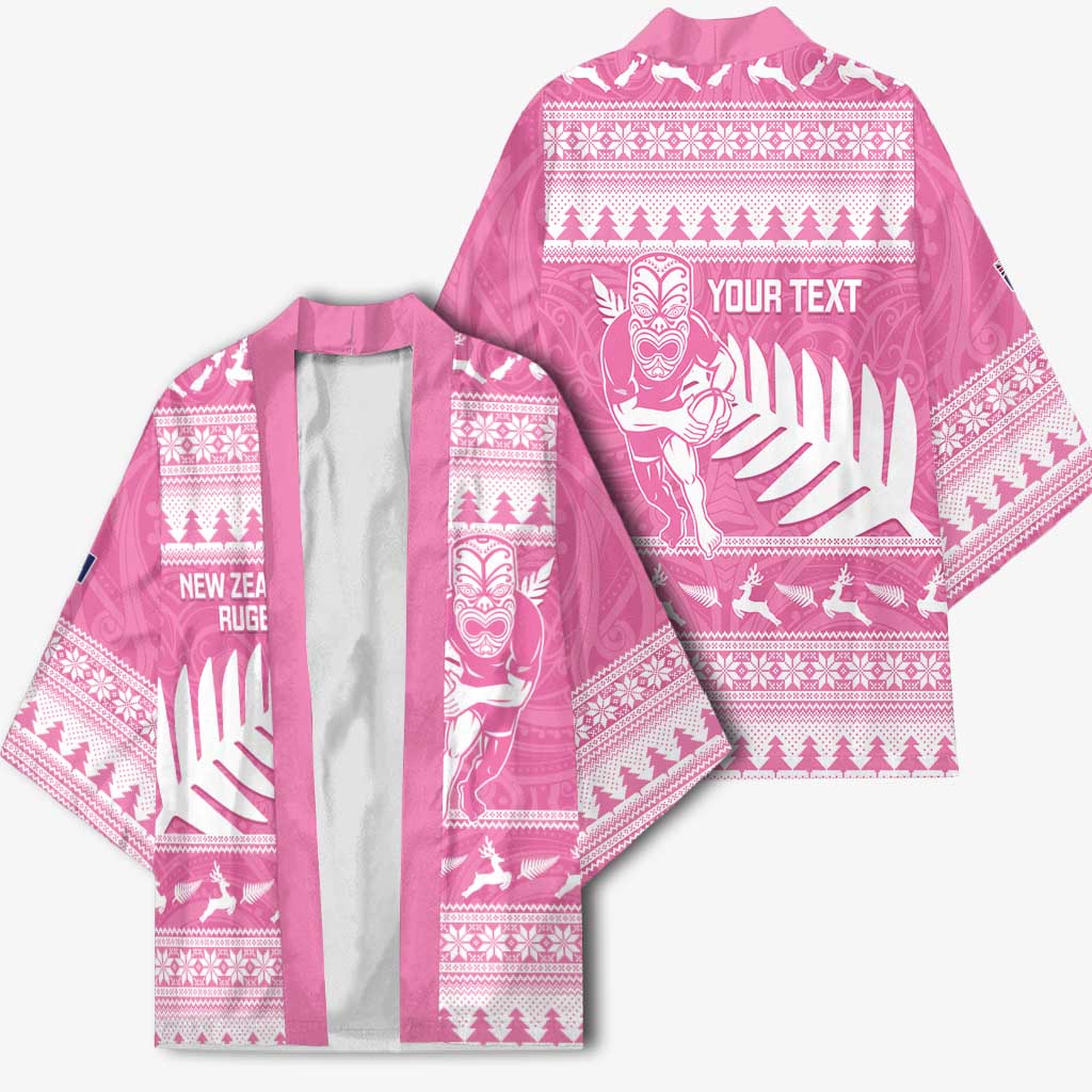 New Zealand Christmas Rugby Personalised Kimono Meri Kirihimete All Black Maori Pink Version - Polynesian Pride