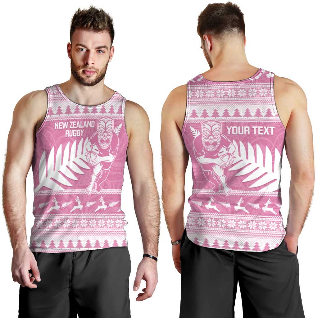 New Zealand Christmas Rugby Personalised Men Tank Top Meri Kirihimete All Black Maori Pink Version - Polynesian Pride