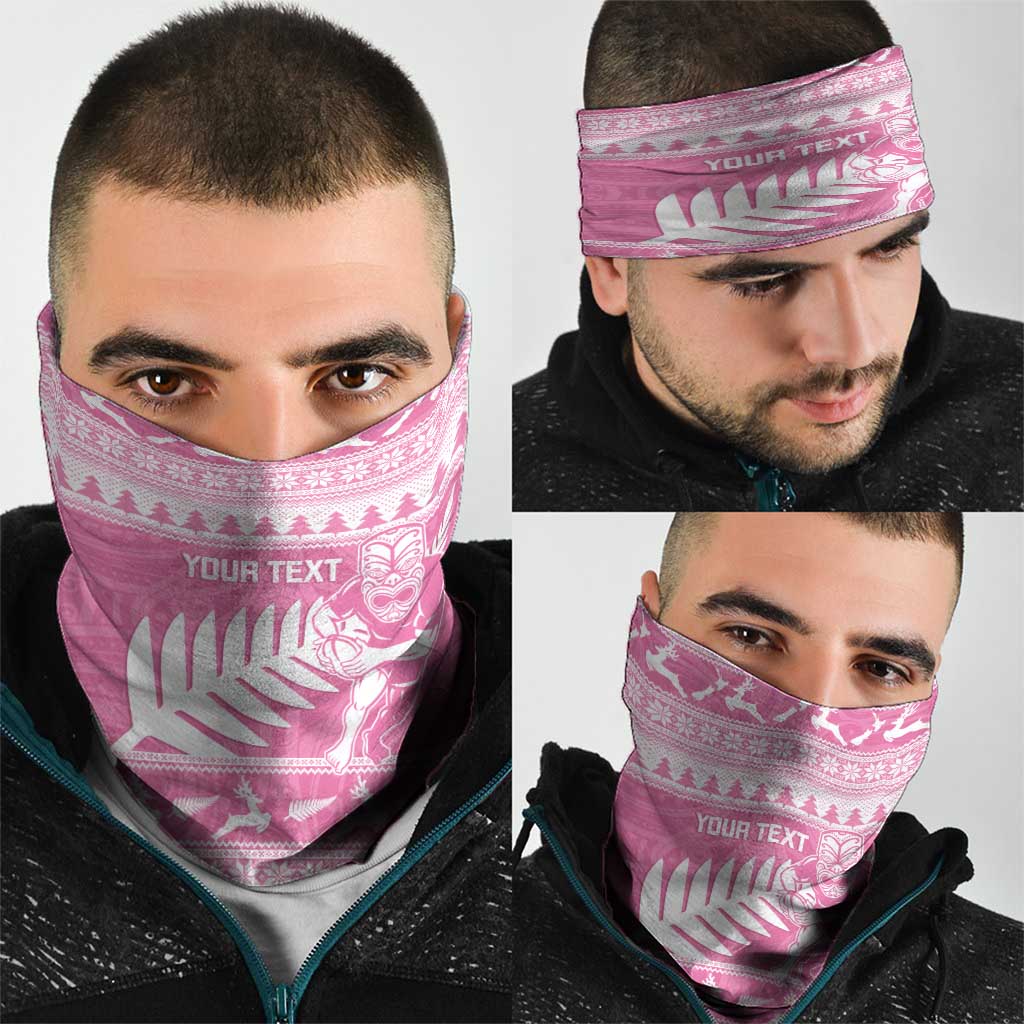 New Zealand Christmas Rugby Personalised Neck Gaiter Meri Kirihimete All Black Maori Pink Version LT14 - Polynesian Pride