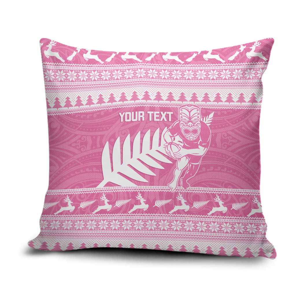 New Zealand Christmas Rugby Personalised Pillow Cover Meri Kirihimete All Black Maori Pink Version LT14 Pink - Polynesian Pride