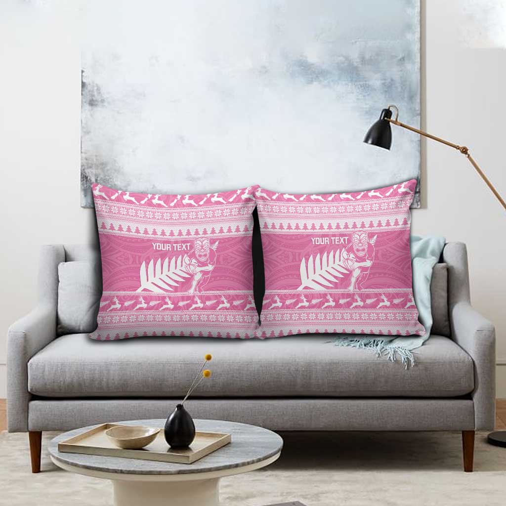 New Zealand Christmas Rugby Personalised Pillow Cover Meri Kirihimete All Black Maori Pink Version LT14 - Polynesian Pride