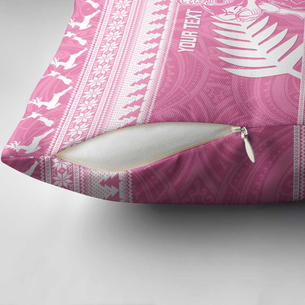 New Zealand Christmas Rugby Personalised Pillow Cover Meri Kirihimete All Black Maori Pink Version LT14 - Polynesian Pride