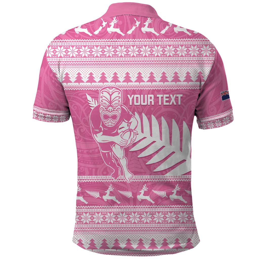 New Zealand Christmas Rugby Personalised Polo Shirt Meri Kirihimete All Black Maori Pink Version - Polynesian Pride