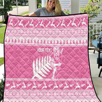New Zealand Christmas Rugby Personalised Quilt Meri Kirihimete All Black Maori Pink Version - Polynesian Pride
