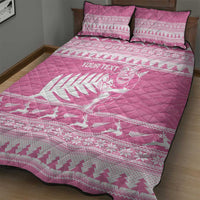 New Zealand Christmas Rugby Personalised Quilt Bed Set Meri Kirihimete All Black Maori Pink Version - Polynesian Pride