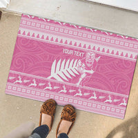 New Zealand Christmas Rugby Personalised Rubber Doormat Meri Kirihimete All Black Maori Pink Version - Polynesian Pride
